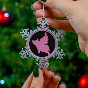 Flying Pig Pewter Snowflake Ornament