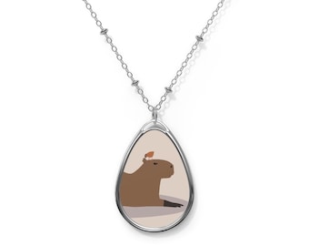 Ellipse Capybara Pendant Necklace: Brass Chain