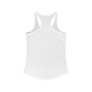 May include: A white racerback tank top with a scoop neck and a curved hemline. The tank top has a classic, athletic design with thin straps and a comfortable fit. The back features a racerback style, perfect for layering or wearing on its own.