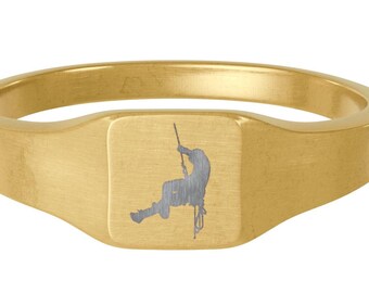 Rock Climbing Signet Ring, Stainless Steel Engraved