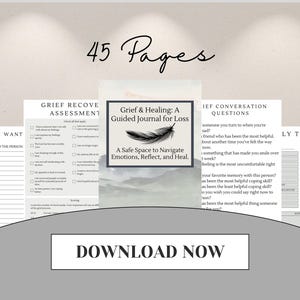 45-Page Digital Grief Journal – Self-Therapy Workbook for Healing – Guided Grief Worksheets – Stages of Grief & Reflection Tools