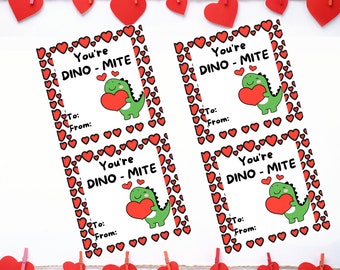 Printable Dinosaur Valentine Card, Classroom Valentines, Kids Valentine, Boy Valentine, Valentine for kids classroom, Dinosaur Valentine