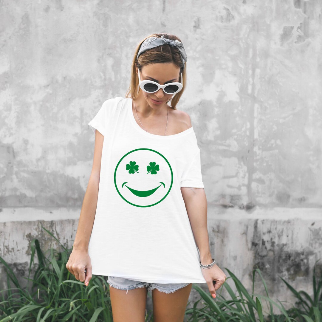 Four Leaf Clover Smiley Face SVG - Clover Smiley Face Svg Design - St ...