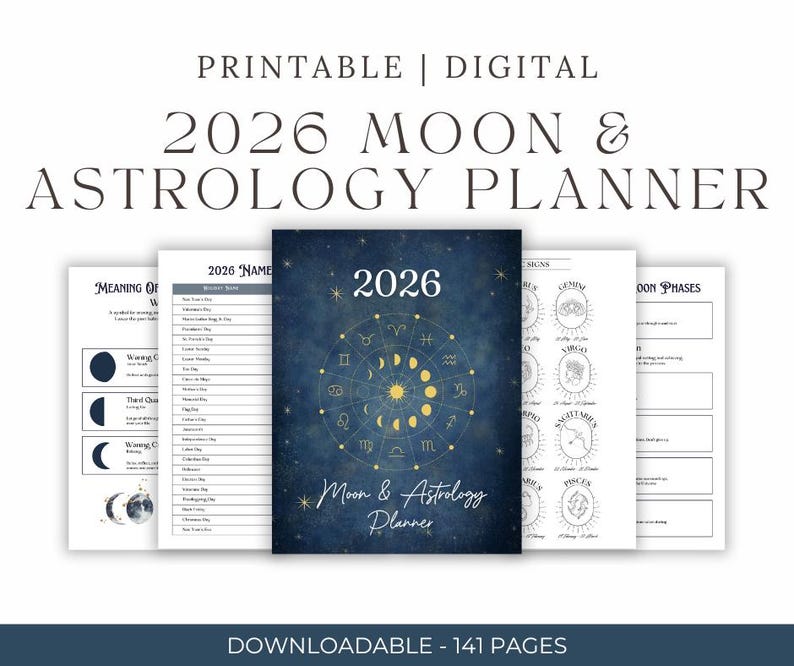 2026 Moon and Astrology Planner Printable 141 Page Lunar Calendar ...