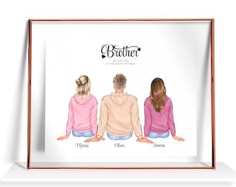 Broer cadeau aangepaste broer en zus print gepersonaliseerd cadeau voor broer van zuster familie portret verjaardagscadeau voor hem zus gif
