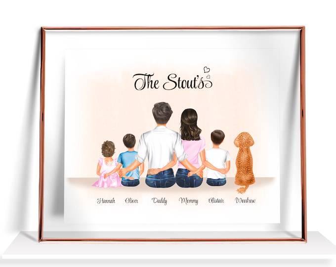 Family Portrait custom Family Gift Mothers Day Gift Family and Pet print Personalized Family Illustration Mom Gift Anniversary Gift wall art