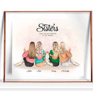 Regalo per 4 sorelle Regalo personalizzato per quattro sorelle Regalo dalla sorella Regalo di compleanno alle sorelle Stampa regalo personalizzato Ritratto di 4 sorelle