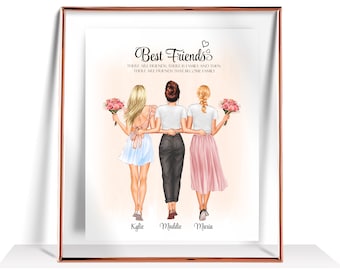 Best Friend Gift Personalized Friendship Gift Best Friend Birthday Gifts 3 Friends gift Best friend print Custom Gift For Her