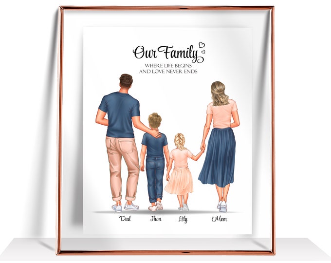 Family Portrait custom Family Gift Mothers Day Gift Family and Pet print Personalized Family Illustration Mom Gift Anniversary Gift wall art