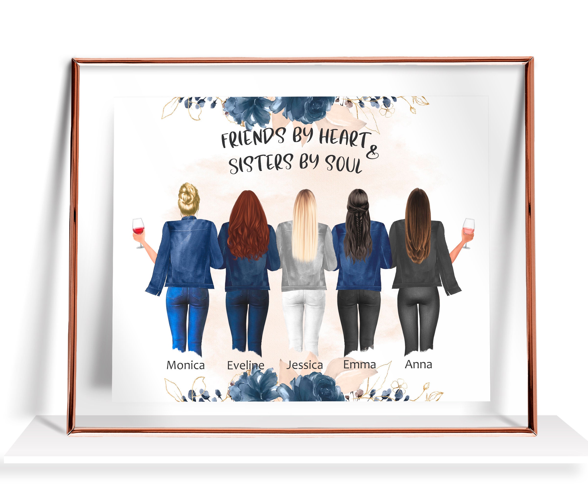 Friendship Print Best Friend Gift for Her Five Friends Gift 