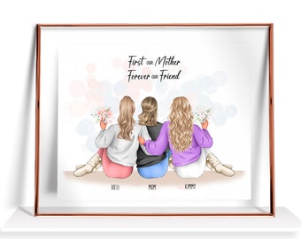 Mom Gifts Mother Daughter Gift Personalized Mothers Day Gift  From Daughter Mom Birthday Gift Custom Family Portrait Mother Daughter Print
