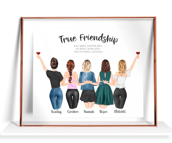 Friendship Print Best Friend Gift for Her Five Friends Gift 