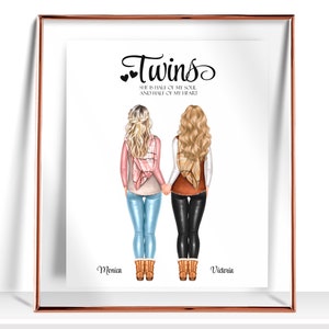 Twins Girls gifts Personalized twin gifts Custom Twin Sister Birthday Gift Christmas Gift for twin Sister custom Twins print