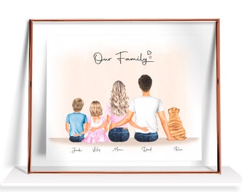 Family Portrait custom Family Gift Mothers Day Gift Family and Pet print Personalized Family Illustration Mom Gift Anniversary Gift Dad gift