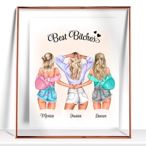 Friendship Gift 3 Best Friend Print BFF Gift Three friends Gift Bestie Gift 3 Best Friends Illustration Three Friends Gift Friendship Print