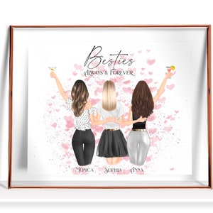 3 Besties Print Three Best Friends Print 3 Besties Gift Birthday Present Home Decor Bestie Gift 3 Friends Poster Three Friends Illustration