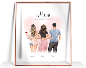 Mothers Day Gift Personalized Mom Gift Mother daughter and son Print Family Portrait Mother and daughters gift Custom Mother day Gift