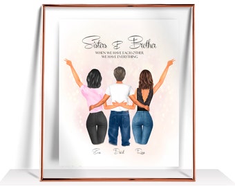 Brother en Sister Print Brother Gift Gepersonaliseerd cadeau voor Brother van Sister Family Portrait Verjaardagscadeau voor hem Brother Sister geschenken