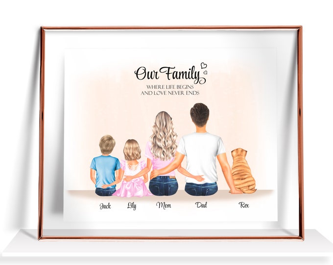 Family Portrait custom Family Gift Mothers Day Gift Family and Pet print Personalized Family Illustration Mom Gift Anniversary Gift wall art