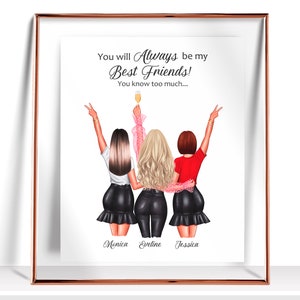 Friendship Print Best Friend Gift for Her Five Friends Gift 