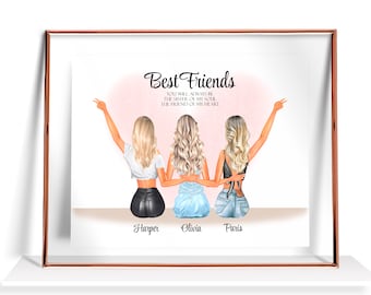 3 Best friend Print Personalized Friendship Print Friendship gift  Best Friends gifts for her Besties picture best friend birthday gifts