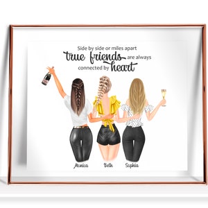 Personalised Best Friend Gifts 3 Best Friends Print Best Friend Gift for her three Best Friends Portrait Personalized Picture Birthday Gift