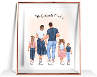 Custom Family Portrait Family Gift Mothers Day Gift Family and Pet print Personalized Family Illustration Mom Gift  Dad Gift Family Wall Art