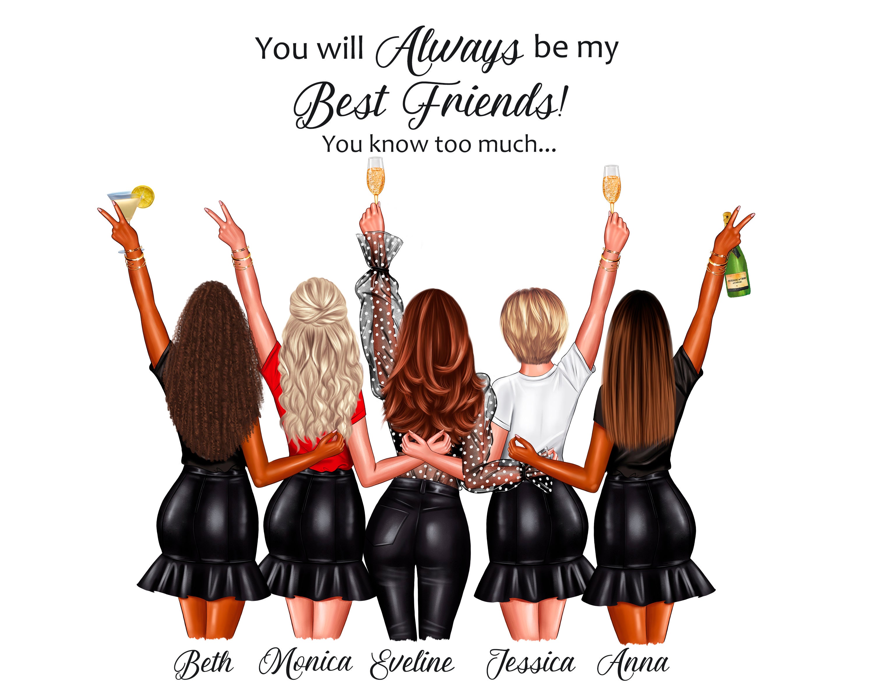Friendship Print Best Friend Gift for Her Five Friends Gift 