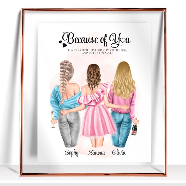 Best Friend Gifts 3 Best Friends Gift  Personalized gift Sister Gift Birthday Gifts For Her three best friend gift Friendship print Mom gift