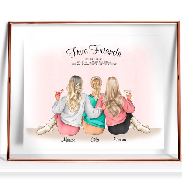 3 Best Friend Gift Personalized Friendship Gift for 3 Best Friend Print Birthday Gift For Her Three Friends gift Best friend print Besties