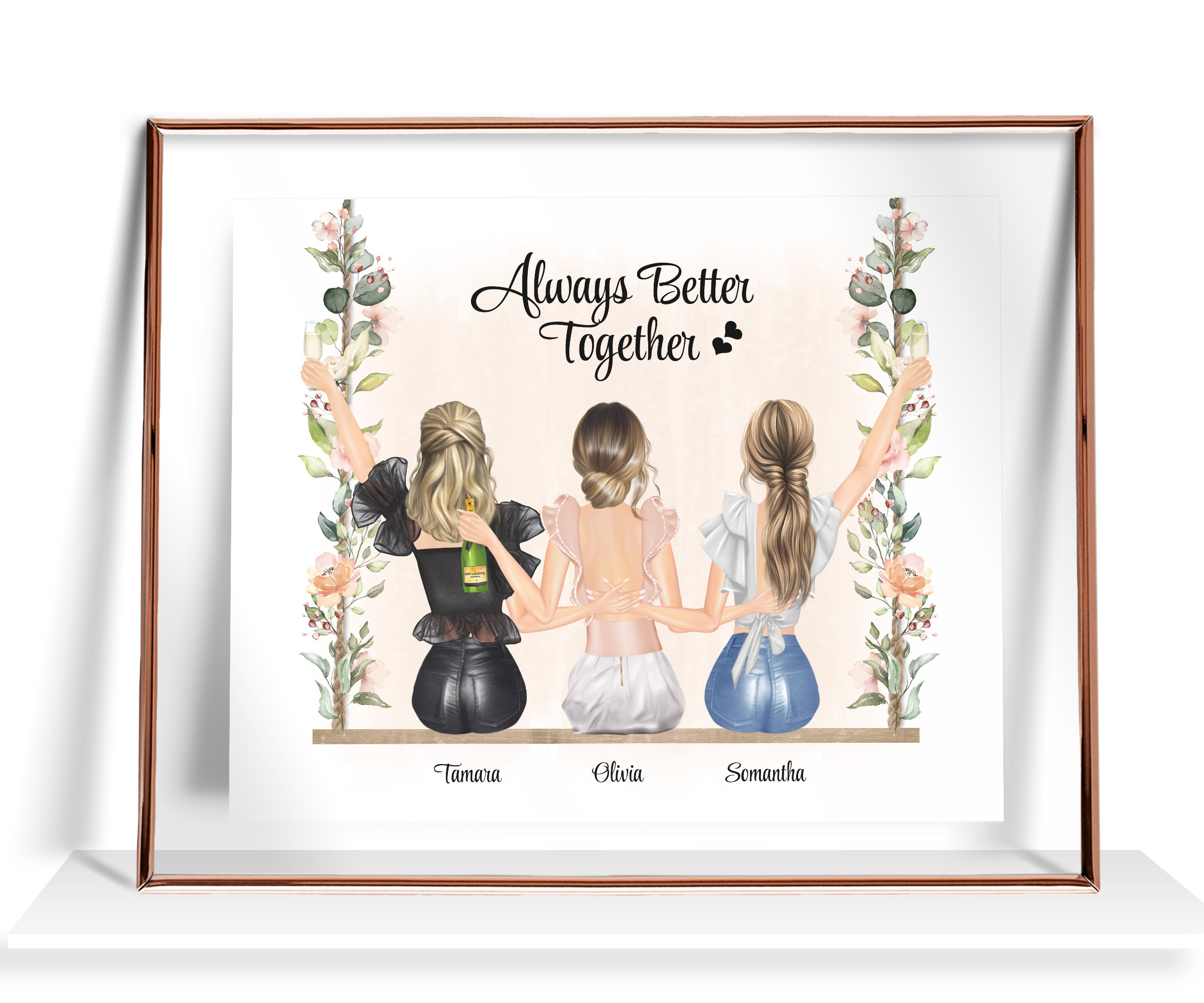 3 Best friend Gift Personalized Friendship Print 3 Best Friends Gift Three Best Friends Print Bestie Portrait best friend birthday gifts