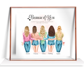 Five Best Friends gift Birthday Gifts 5 Friends Picture Best Friend Gifts Friendship print 5 Friends Portrait Personalized Gift for Her