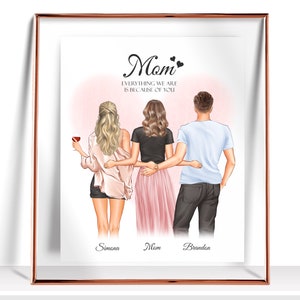 Mothers Day Gift Personalized Mom Gift Mother daughter and son Print Family Portrait Mother and daughters gift Custom Mother day Gift