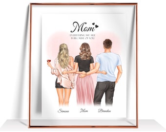 Mothers Day Gift Personalized Mom Gift Mother daughter and son Print Family Portrait Mother and daughters gift Custom Mother day Gift