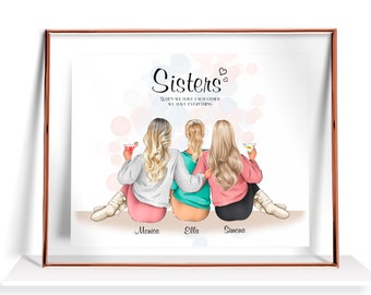 3 Sisters Print Personalized Gift For Three Sisters Gift From Sister Birthday Gift To Sisters Picture Personalised Present Sisters Portrait