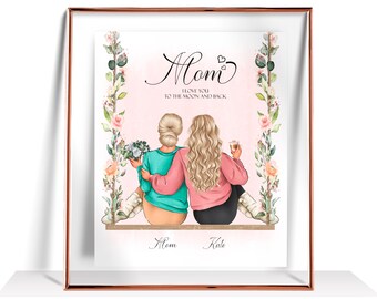 Mom Gifts Mother Daughter Gift Personalized Mothers Day Gift  From Daughter Mom Birthday Gift Custom Family Portrait Mother Daughter Print