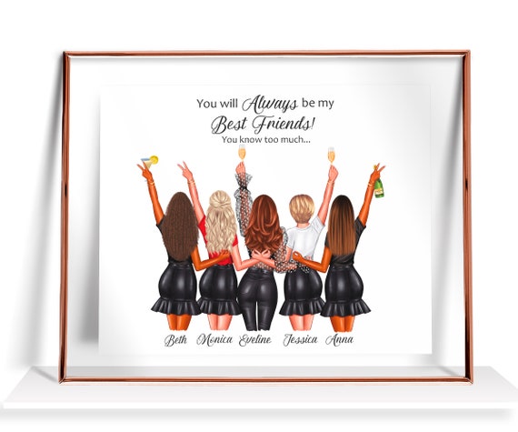 Friendship Print Best Friend Gift for Her Five Friends Gift 