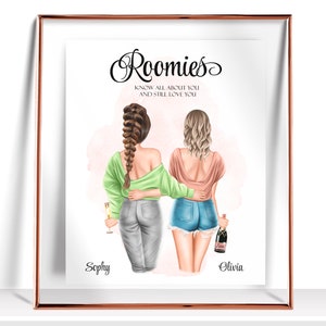 Dortoir Chambre Décor Roomie Print College Dorm Cadeaux Personnalisé Colocataire Cadeau de dessin pour colocataires Graduate Gift Custom Roomies Gift Dorm Art