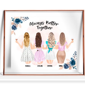 Personalized Best Friend Gift Custom 4 Best Friends Print 4 Friends gift idea birthday gifts Friendship wall art Four Best friend Gift