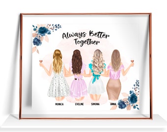 Personalized Best Friend Gift Custom 4 Best Friends Print 4 Friends gift idea birthday gifts Friendship wall art Four Best friend Gift