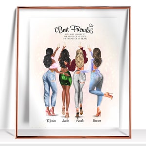 Beste vriend Print 4 Besties cadeau gepersonaliseerde vriendschap cadeau Aangepaste vier beste vrienden afdrukken beste vriend verjaardagscadeau vier vrienden cadeau