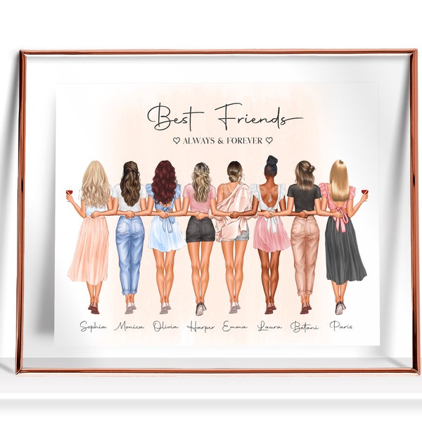 Best Friend Gift Personalized Friendship Gift Best Friend Birthday Gifts 8 Friends gift Best friend print Custom Group friends gift