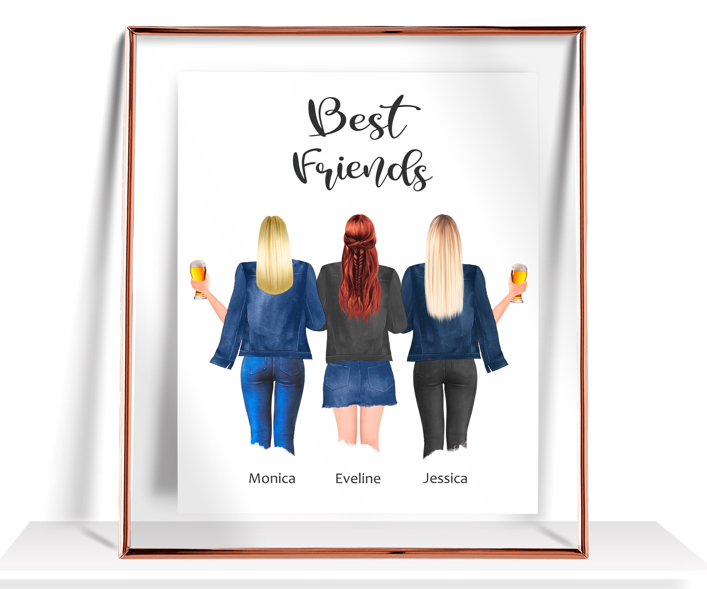 Custom Best Friend Gift Friendship Gift 3 Best Friends Print Three