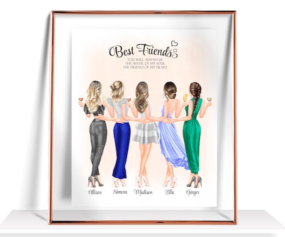 Friendship Print Best Friend Gift for Her Five Friends Gift 