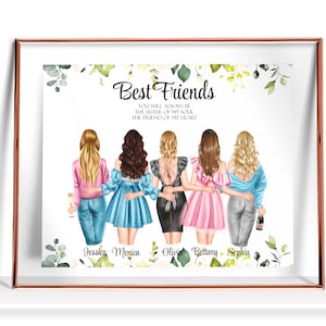 5 Best Friends Gift Personalized Best Friends Print Personalized gifts Five Friends Painting Birthday Gift Besties Portrait Gift For Her