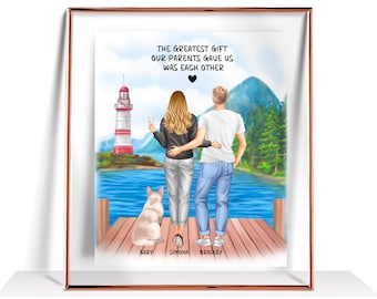 Broer zus geschenken aangepaste broer zus print gepersonaliseerd cadeau voor broer van zus familieportret verjaardagscadeau voor hem zus cadeau