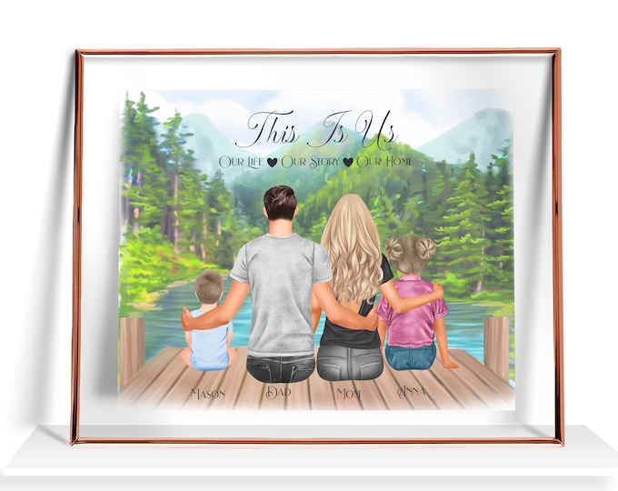 Family Gift Custom Family Portrait  Mothers Day Gift Family and Pet print Personalized Family Illustration Mom Gift Anniversary Gift
