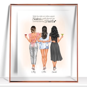 Sister Gift From Sister 3 Sisters Print Personalized Gifts For Sister Birthday Gift Sister Picture Custom Sister Portrait 3 Sisters gift