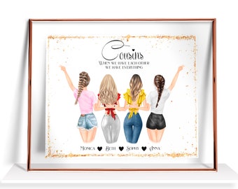 Personalized Cousins Crew Gift Cousin Birthday Gift Four Cousins Gift Custom 4 Cousins Gift Cousins Print Cousins Picture Cousins Painting
