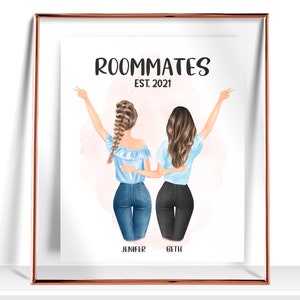 Dorm Decor Roommate Gift Idea Roommate Graduate Gift Roommate Print Dorm Decor for College Girls Roomies Gift Personalized Roommate Drawing